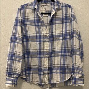 Frank & Eileen linen oversized relaxed shirt plaid XS